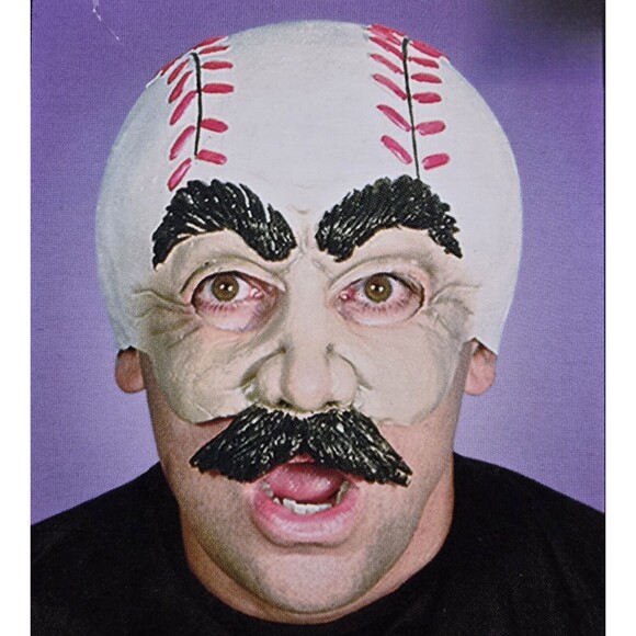Vintage Halloween Baseball Head Guy Half Mask Vinyl Mustache Seasons for Kmart - Picture 3 of 14